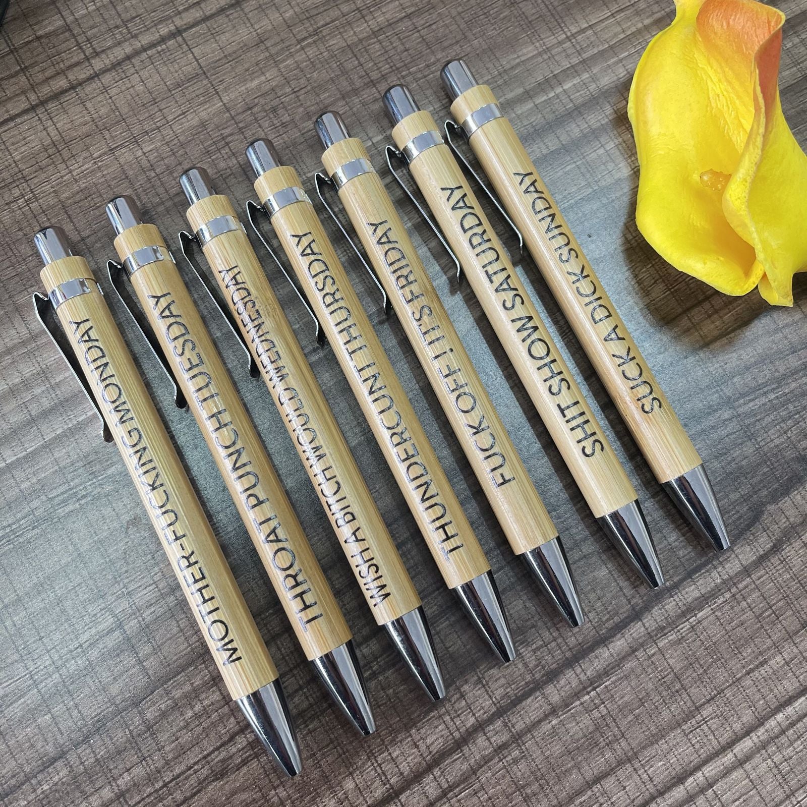Wholesale Plastic Set of 7 Bamboo Ballpoint Pens